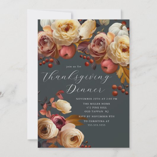 Invitation Boho Automne Floral Thanksgiving (Devant)