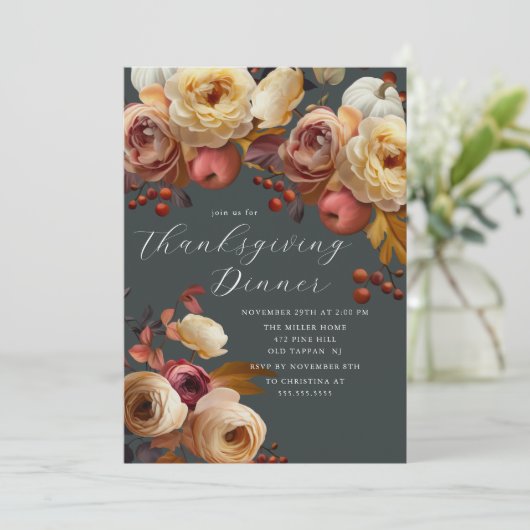 Invitation Boho Automne Floral Thanksgiving (Debout devant)