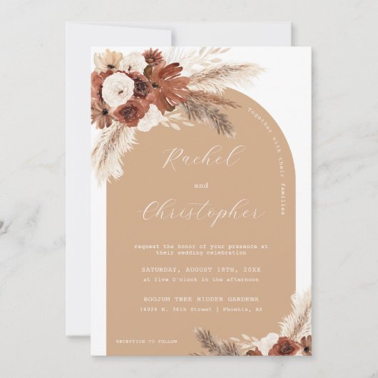 Invitation Boho Automne Mariage Pampas Arche en herbe Photo Q (Devant)