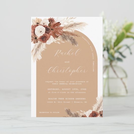Invitation Boho Automne Mariage Pampas Arche en herbe Photo Q (Debout devant)