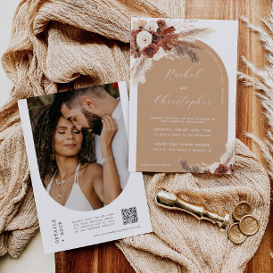 Invitation Boho Automne Mariage Pampas Arche en herbe Photo Q