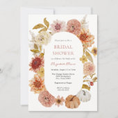 Invitation Boho Automne Mums et Fêtes des mariées Citrouilles (Devant)