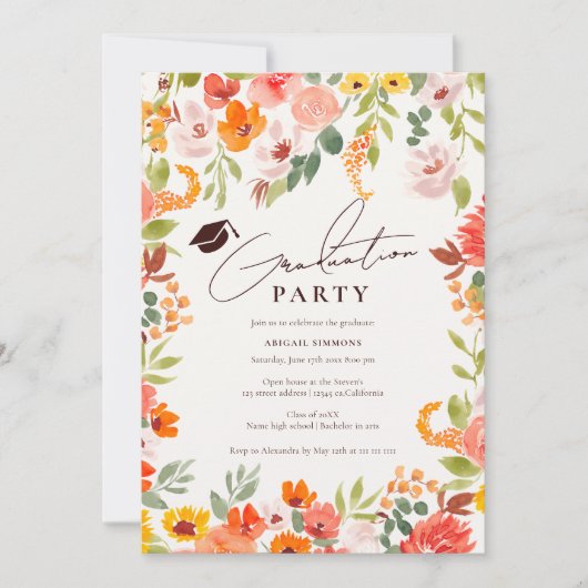 Invitation Boho automne rustique peint à la main graduation f (Devant)