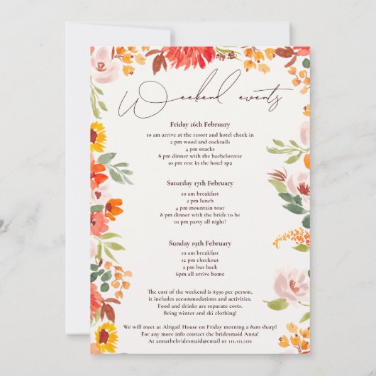 Invitation Boho automne rustique peint à la main week-end bac (Dos)