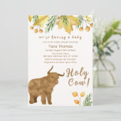 Invitation Boho Automne Saint-Vache Highland Cow Baby shower (Debout devant)