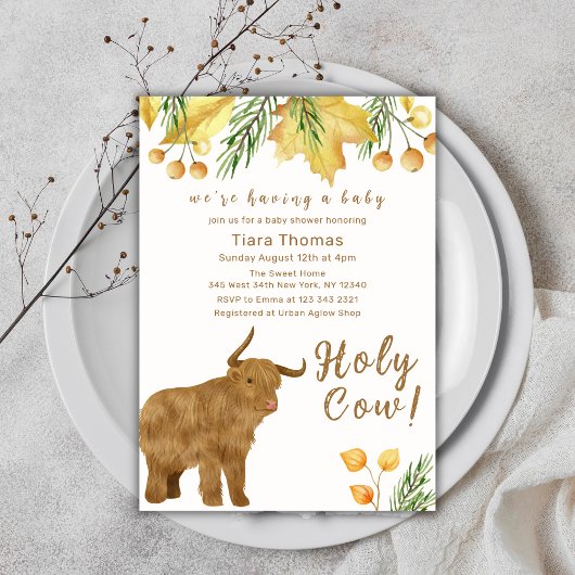 Invitation Boho Automne Saint-Vache Highland Cow Baby shower
