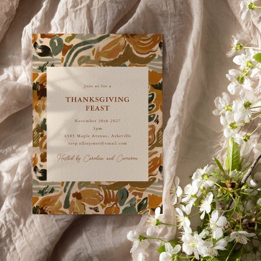 Invitation Boho Automne Terracotta Floral Thanksgiving Fête