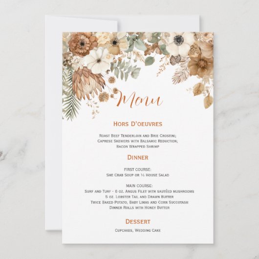 Invitation Boho Autumn Dried Flowers Wedding | Menu (Devant)