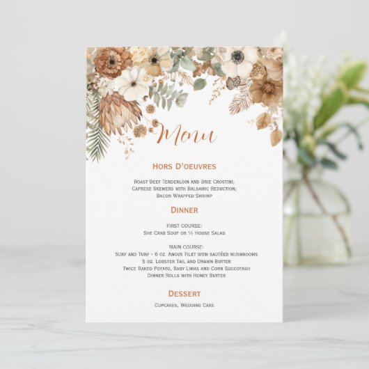Invitation Boho Autumn Dried Flowers Wedding | Menu (Debout devant)