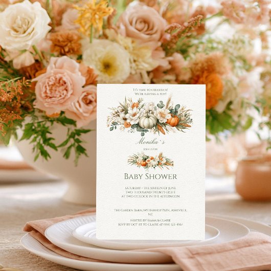Invitation Boho Autumn Floral Arrangement Baby Shower