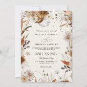 Invitation Boho Autumn Wildflower Beige QR Code Wedding (Devant)