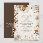 Invitation Boho Autumn Wildflower Beige QR Code Wedding (Devant / Derrière)