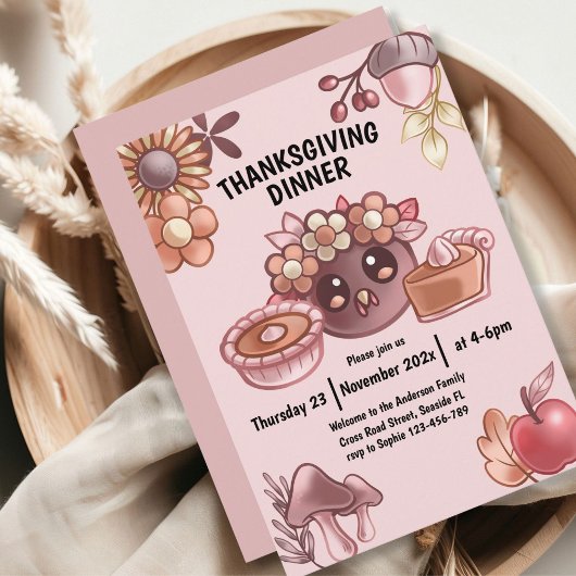 Invitation Boho aux couleurs chaudes Thanksgiving Dîner