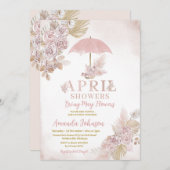 Invitation Boho Avril Douches Apportent Mai Fleurs Roses (Devant / Derrière)