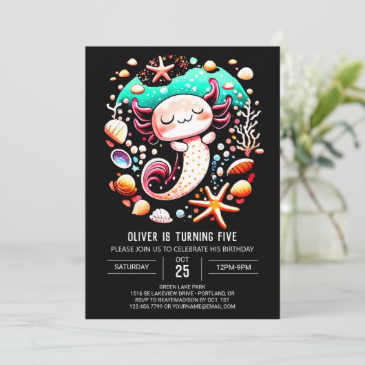 Invitation Boho Axolotl Enchanted Anniversaire (Debout devant)