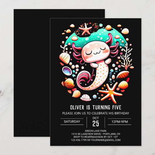 Invitation Boho Axolotl Enchanted Anniversaire (Devant / Derrière)