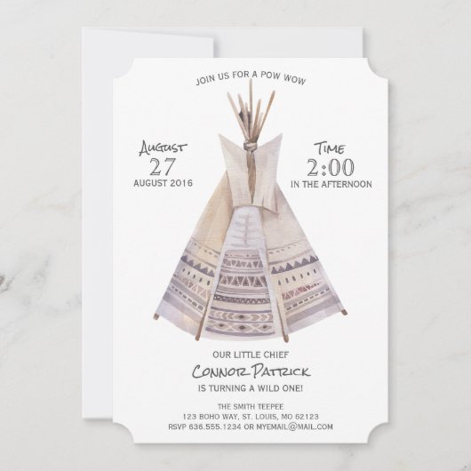 Invitation Boho Aztec Teepee Premier anniversaire (Devant)