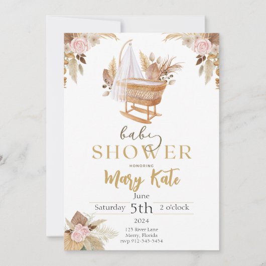 Invitation Boho Baby baby shower fille (Devant)