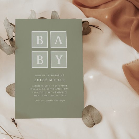 Invitation Boho Baby Blocks Muet Baby shower moderne |