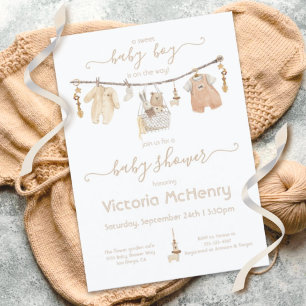 Invitation Boho Baby Boy Clothesline Baby shower