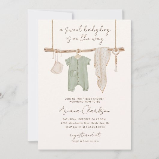 Invitation Boho Baby Boy Douche (Devant)
