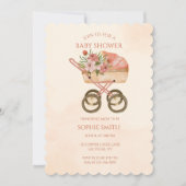 Invitation Boho Baby Carriage Aquarelle Baby shower floral (Devant)