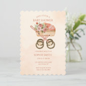 Invitation Boho Baby Carriage Aquarelle Baby shower floral (Debout devant)