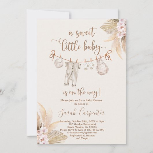 Invitation Boho Baby Clothes Baby shower neutre (Devant)