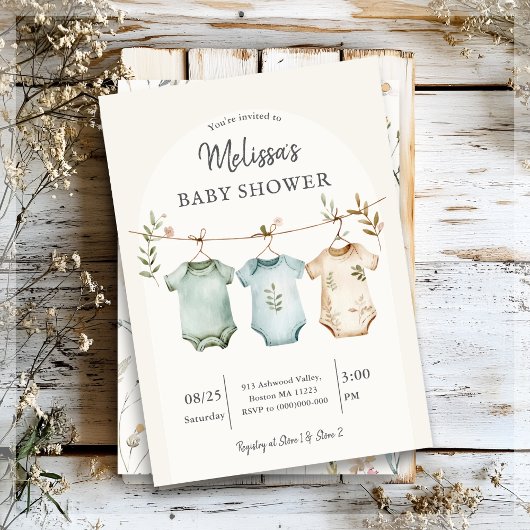 Invitation Boho Baby Clothes on a Line Baby Shower