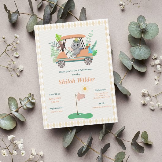 Invitation Boho Baby Elephant & Monkey Golf Baby shower