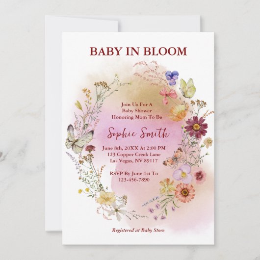 Invitation Boho Baby En fleurs Aquarelle Fleur sauvage (Devant)