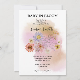 Invitation Boho Baby Fleur éclose Aquarelle Fleur sauvage