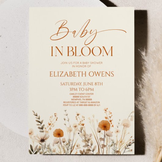Invitation Boho Baby In Bloom Baby shower Fleur sauvage