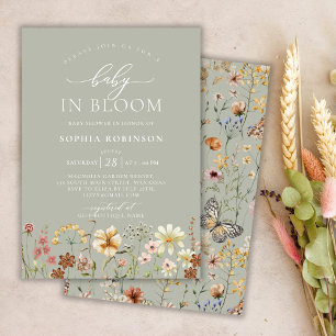 Invitation Boho Baby in Bloom Fleur sauvage Baby shower vert