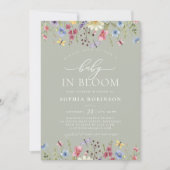 Invitation Boho Baby in Bloom Fleur sauvage Baby shower vert (Devant)