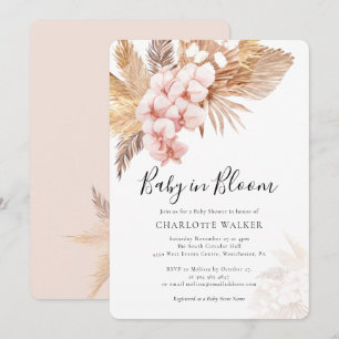 Invitation Boho Baby in Bloom Pampas Pailé Rose Floral Douche