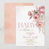 Invitation Boho Baby In Bloom Rose Roses Baby shower (Devant / Derrière)