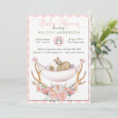 Invitation BOHO Baby shower Coral Hammock Antlers Floral (Debout devant)
