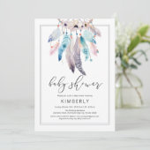 Invitation Boho Baby shower Dreamcatcher Floral Tribal (Debout devant)