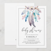 Invitation Boho Baby shower Dreamcatcher Floral Tribal (Devant / Derrière)