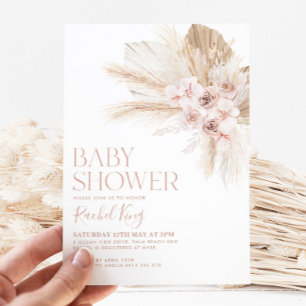 Invitation Boho Baby shower Fleurs d'invitation rose Neutre