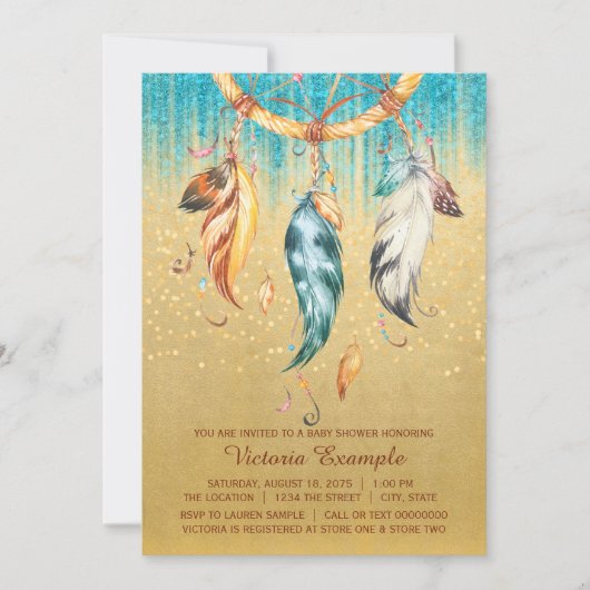 Invitation Boho Baby shower Garçon fille tribal Dream Catcher (Devant)