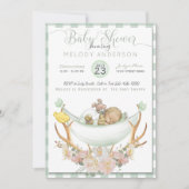 Invitation BOHO Baby shower Green Hammock Antler avec Roses (Devant)