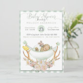 Invitation BOHO Baby shower Green Hammock Antler avec Roses (Debout devant)