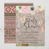 Invitation Boho Baby shower Invitation, Plumes Tribales Rusti (Devant / Derrière)