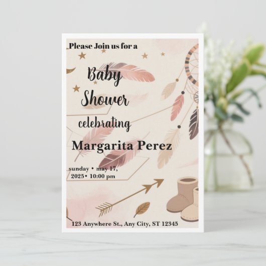Invitation Boho Baby Shower Invite (Debout devant)