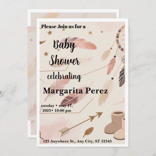 Invitation Boho Baby Shower Invite (Devant / Derrière)