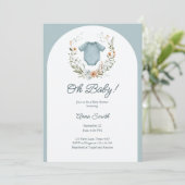 Invitation Boho Baby shower Oh Baby Boy Garland Rustique (Debout devant)