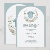 Invitation Boho Baby shower Oh Baby Boy Garland Rustique (Devant / Derrière)