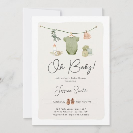 Invitation Boho Baby shower Oh Baby Boy Vêtements rustiques (Devant)